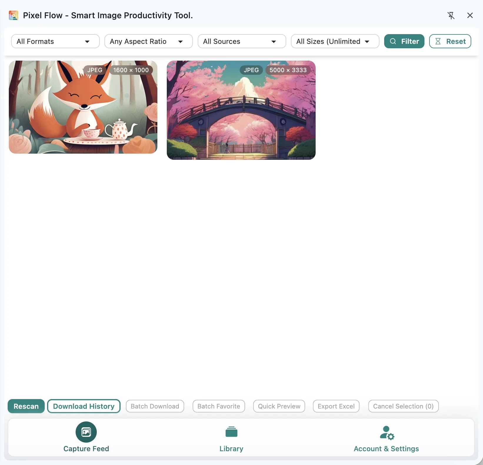 Pixel Flow capture feed after setting a 1000 pixel collection filter threshold