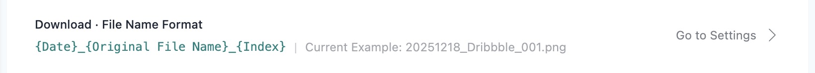 Pixel Flow Account and Settings entry for download filename format