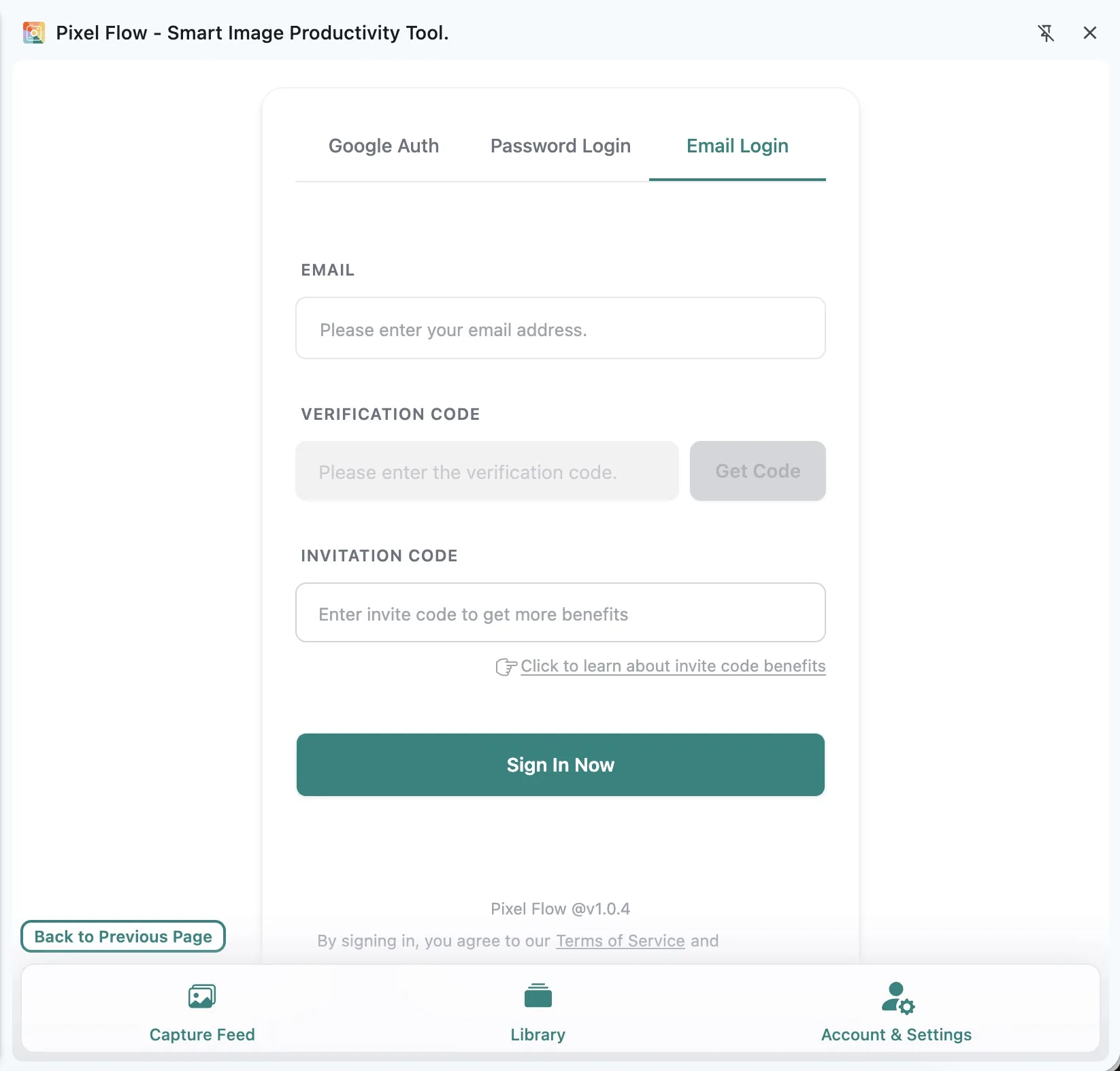 Pixel Flow email login page