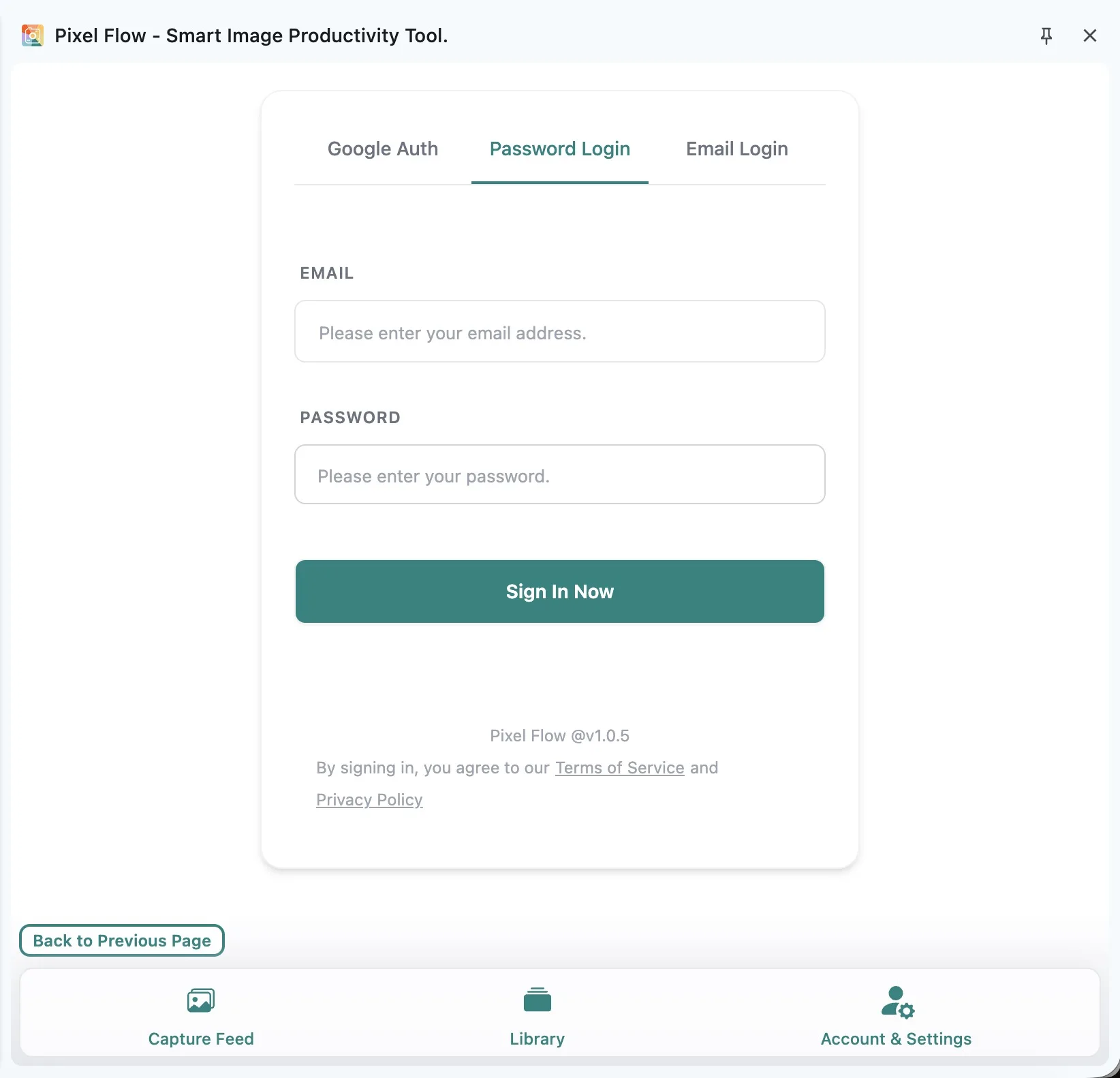 Pixel Flow password login page