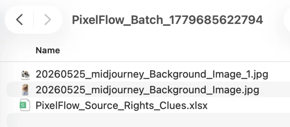 Pixel Flow batch download completion message