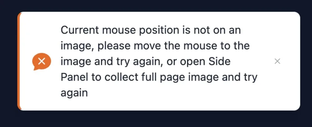 Pixel Flow message saying the current pointer position is not on an image